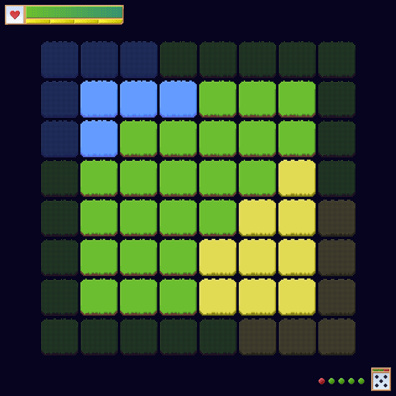 The pixel-art based tiling and UI.